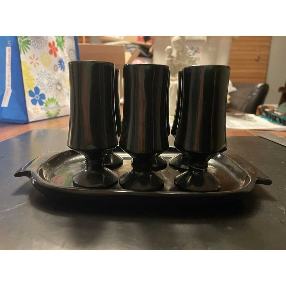 Black Onyx tray with 6 shot glasses tequila mezcal espresso